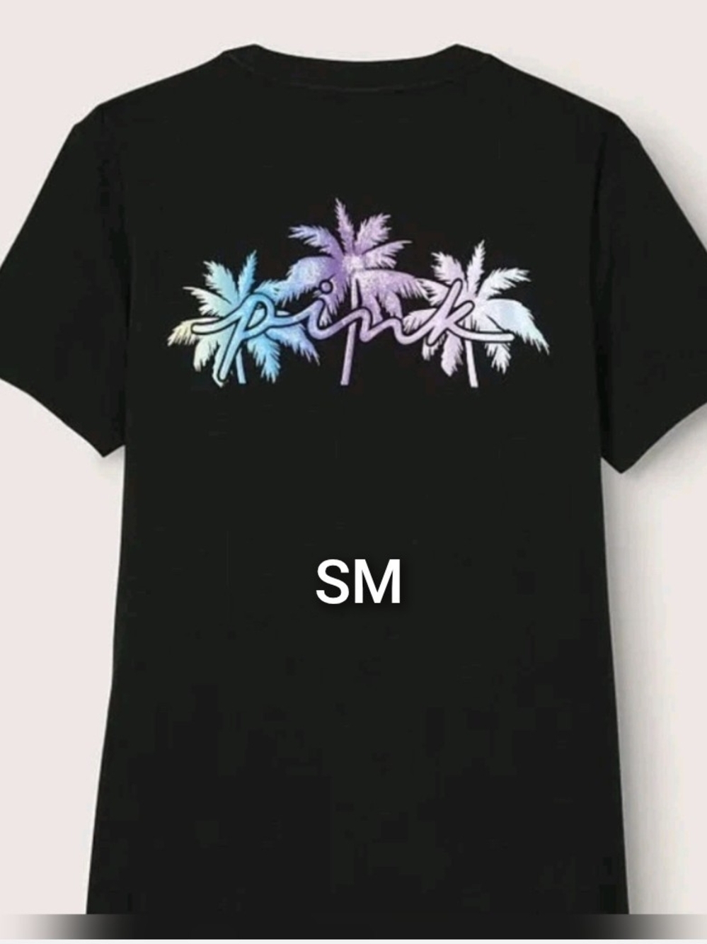 NEW SZ SMALL VS PINK TROPICAL PALM TREE CAMPUS TEE.